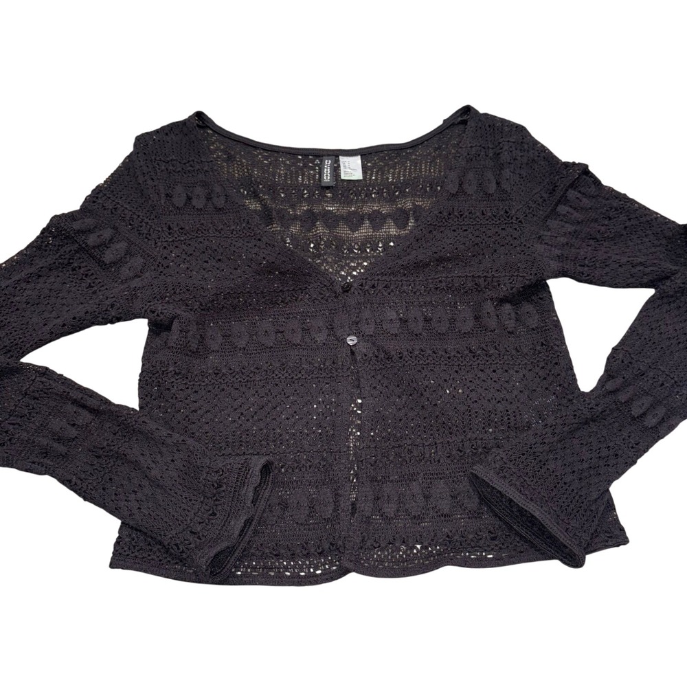 Whimsygoth Crochet Pointelle H&M Divided Cardigan Top Womens Medium Black